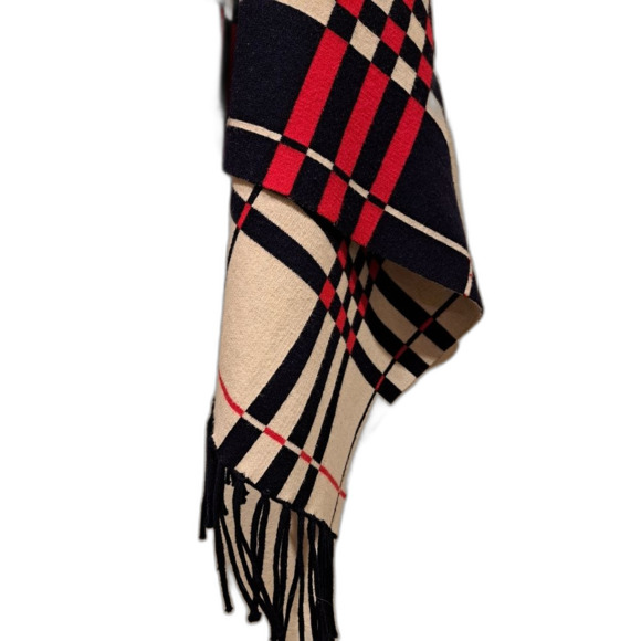 Cherie Bliss Shaw Scarf Shrug sweater top, plaid with fringe womens one size - Picture 8 of 8